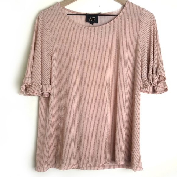 NWT Anthro W5 Metallic Pink Ruffle Sleeve Top - Picture 3 of 8